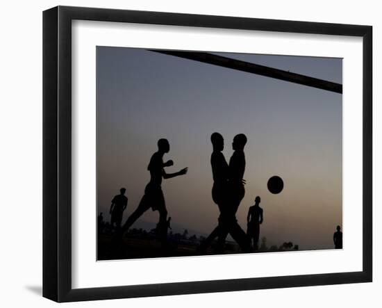 People Play Soccer at a Camp Set Up for Earthquake Survivors Left Homeless in Port-Au-Prince-null-Framed Photographic Print