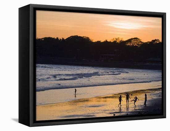 People Playing Football on the Beach at La Libertad, Pacific Coast, El Salvador, Central America-Christian Kober-Framed Stretched Canvas