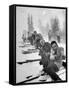 People Playing Tug of War During Snowstorm at Timberline Lodge Ski Club Party-Ralph Morse-Framed Stretched Canvas