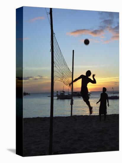 People Playing Volley Ball on White Beach at Sunset, Boracay, Philippines-Ian Trower-Stretched Canvas