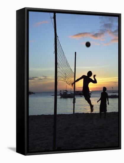 People Playing Volley Ball on White Beach at Sunset, Boracay, Philippines-Ian Trower-Framed Stretched Canvas