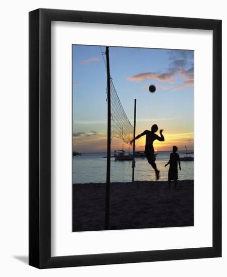 People Playing Volley Ball on White Beach at Sunset, Boracay, Philippines-Ian Trower-Framed Premium Photographic Print