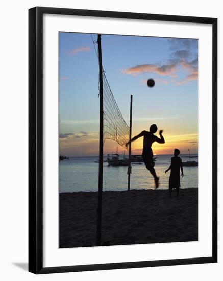 People Playing Volley Ball on White Beach at Sunset, Boracay, Philippines-Ian Trower-Framed Photographic Print