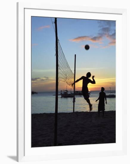 People Playing Volley Ball on White Beach at Sunset, Boracay, Philippines-Ian Trower-Framed Photographic Print