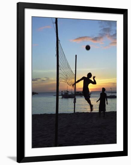 People Playing Volley Ball on White Beach at Sunset, Boracay, Philippines-Ian Trower-Framed Photographic Print