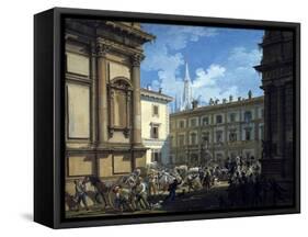 People Plundering Minister Prina's House in Piazza San Fedele in Milan, April 20, 1814-Giovanni Migliara-Framed Stretched Canvas