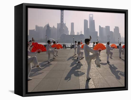 People Practicing Taiji and Pudong Skyline, Shanghai, China-Keren Su-Framed Stretched Canvas