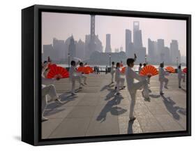 People Practicing Taiji and Pudong Skyline, Shanghai, China-Keren Su-Framed Stretched Canvas