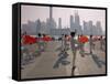 People Practicing Taiji and Pudong Skyline, Shanghai, China-Keren Su-Framed Stretched Canvas