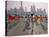 People Practicing Taiji and Pudong Skyline, Shanghai, China-Keren Su-Stretched Canvas