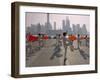 People Practicing Taiji and Pudong Skyline, Shanghai, China-Keren Su-Framed Premium Photographic Print