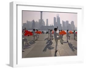 People Practicing Taiji and Pudong Skyline, Shanghai, China-Keren Su-Framed Premium Photographic Print