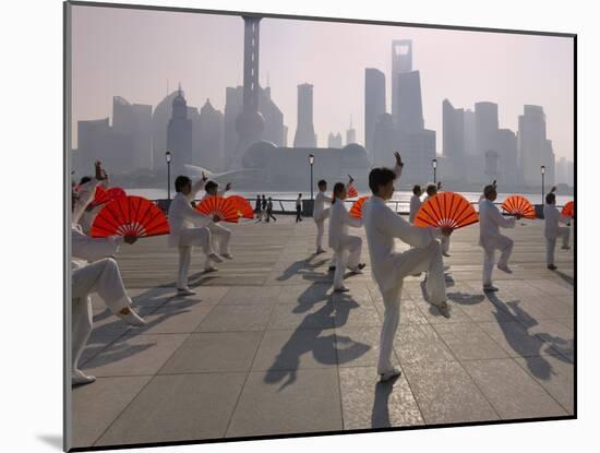 People Practicing Taiji and Pudong Skyline, Shanghai, China-Keren Su-Mounted Premium Photographic Print