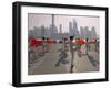 People Practicing Taiji and Pudong Skyline, Shanghai, China-Keren Su-Framed Photographic Print