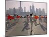 People Practicing Taiji and Pudong Skyline, Shanghai, China-Keren Su-Mounted Photographic Print