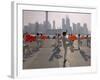 People Practicing Taiji and Pudong Skyline, Shanghai, China-Keren Su-Framed Photographic Print