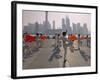 People Practicing Taiji and Pudong Skyline, Shanghai, China-Keren Su-Framed Photographic Print