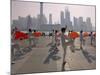 People Practicing Taiji and Pudong Skyline, Shanghai, China-Keren Su-Mounted Photographic Print