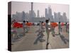 People Practicing Taiji and Pudong Skyline, Shanghai, China-Keren Su-Stretched Canvas
