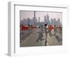 People Practicing Taiji and Pudong Skyline, Shanghai, China-Keren Su-Framed Photographic Print