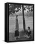 People Practicing Yoga in Central Park-null-Framed Stretched Canvas