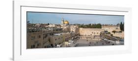 People praying at at Western Wall with Dome of the Rock and Al-Aqsa Mosque in the background, Ol...-null-Framed Photographic Print