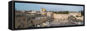 People praying at at Western Wall with Dome of the Rock and Al-Aqsa Mosque in the background, Ol...-null-Framed Stretched Canvas