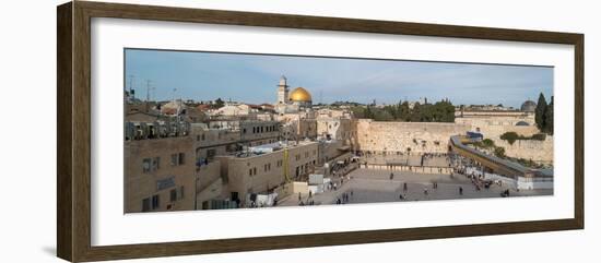 People praying at at Western Wall with Dome of the Rock and Al-Aqsa Mosque in the background, Ol...-null-Framed Photographic Print