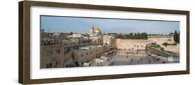 People praying at at Western Wall with Dome of the Rock and Al-Aqsa Mosque in the background, Ol...-null-Framed Photographic Print