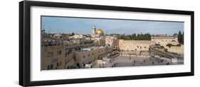 People praying at at Western Wall with Dome of the Rock and Al-Aqsa Mosque in the background, Ol...-null-Framed Photographic Print