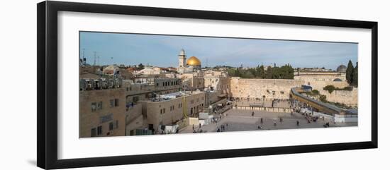 People praying at at Western Wall with Dome of the Rock and Al-Aqsa Mosque in the background, Ol...-null-Framed Photographic Print