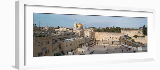 People praying at at Western Wall with Dome of the Rock and Al-Aqsa Mosque in the background, Ol...-null-Framed Photographic Print