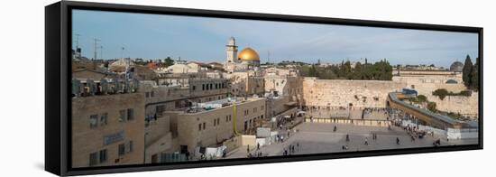 People praying at at Western Wall with Dome of the Rock and Al-Aqsa Mosque in the background, Ol...-null-Framed Stretched Canvas