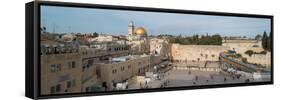 People praying at at Western Wall with Dome of the Rock and Al-Aqsa Mosque in the background, Ol...-null-Framed Stretched Canvas