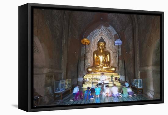 People Praying, Htilominlo Pahto Temple, Bagan (Pagan), Myanmar (Burma), Asia-Christian Kober-Framed Stretched Canvas