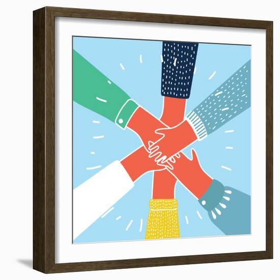 People Putting their Hands Together-cosmaa-Framed Art Print