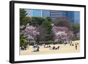 People Relaxing and Picnicking Amongst Beautiful Cherry Blossom, Tokyo Imperial Palace East Gardens-Martin Child-Framed Photographic Print