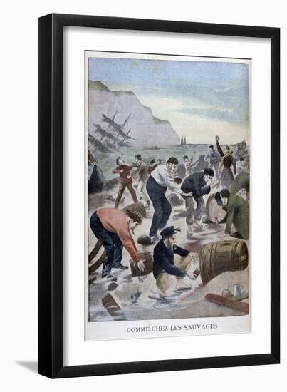 People Salvaging Items from a Shipwreck on the Isle of Wright, 1902-null-Framed Giclee Print