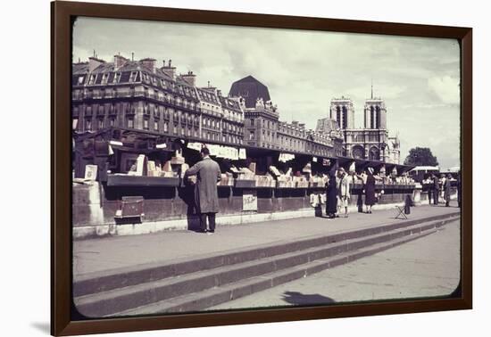 People Shopping at Book and Print Stalls Along the Seine River-William Vandivert-Framed Photographic Print