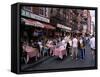 People Sitting at an Outdoor Restaurant, Little Italy, Manhattan, New York State-Yadid Levy-Framed Stretched Canvas