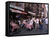 People Sitting at an Outdoor Restaurant, Little Italy, Manhattan, New York State-Yadid Levy-Framed Stretched Canvas