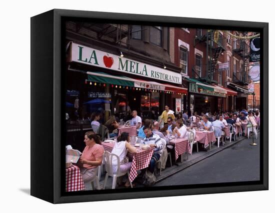 People Sitting at an Outdoor Restaurant, Little Italy, Manhattan, New York State-Yadid Levy-Framed Stretched Canvas