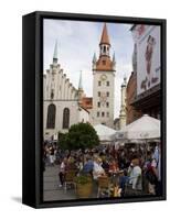 People Sitting at an Outdoors Cafe in Front of the Old City Hall, Munich, Bavaria, Germany-Yadid Levy-Framed Stretched Canvas