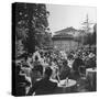 People Sitting at Tables on Terrace of Baur-Au-Lac Hotel-null-Stretched Canvas