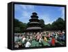 People Sitting at the Chinese Tower Beer Garden in the Englischer Garten, Munich, Bavaria, Germany-Yadid Levy-Framed Stretched Canvas