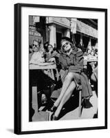 People Sitting at the Sunlight Sidewalk Cafe-null-Framed Photographic Print