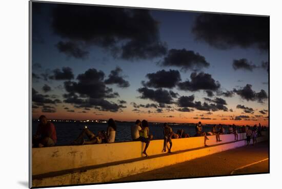 People Sitting on a Wall in Salvador at Dusk-Alex Saberi-Mounted Photographic Print