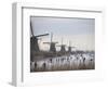 People Skate on Frozen Canals in Kinderdijk's Mill Area, a UNESCO World Heritage Site, Netherlands-null-Framed Photographic Print