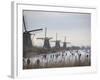 People Skate on Frozen Canals in Kinderdijk's Mill Area, a UNESCO World Heritage Site, Netherlands-null-Framed Photographic Print