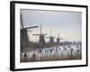 People Skate on Frozen Canals in Kinderdijk's Mill Area, a UNESCO World Heritage Site, Netherlands-null-Framed Photographic Print